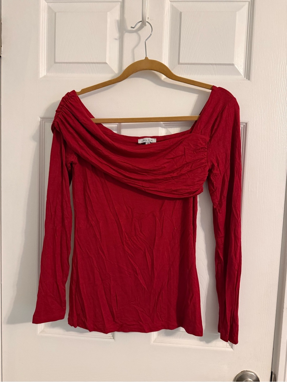 white birch Red Off-Shoulder Ruched Long Sleeve Top